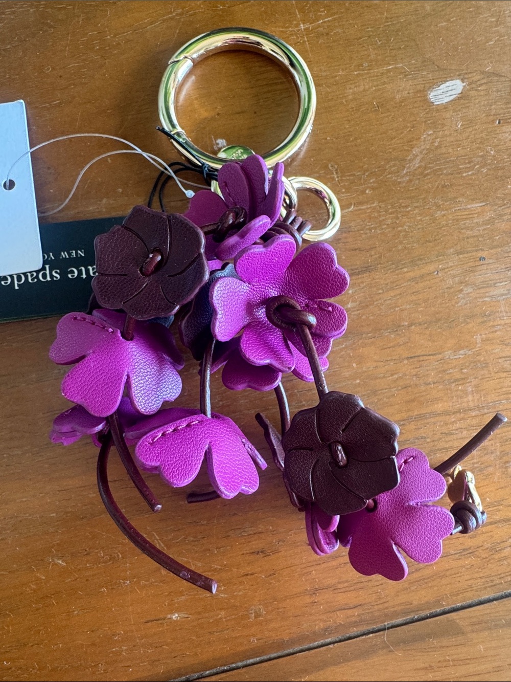 kate spade Magenta Floral Leather Key & Card Holder Charm - Picture 2 of 5